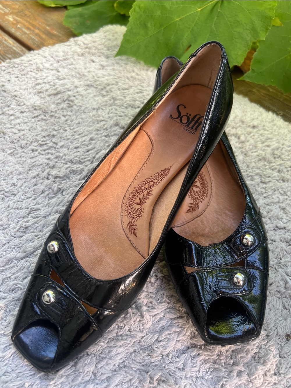 Söfft Black Patent Leather Flats with Decorative Studs